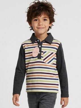 NWT Boys Long Sleeve Striped Polo Shirt - Size Medium